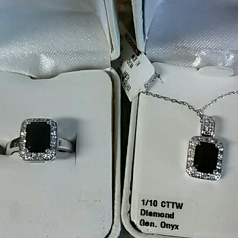 Ring and Necklace  Diamond Genuine Onyx